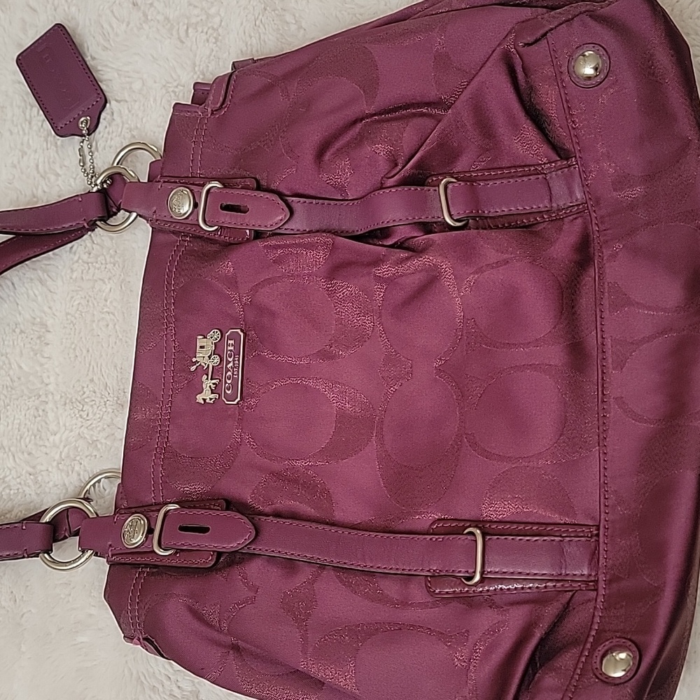 Coach Purple Signature Fabric Shoulder Bag Purse